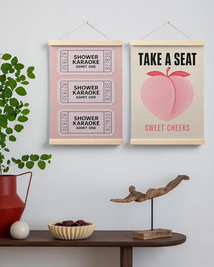 FGFK Sweet Cheeks Pink Peach Bathroom Poster Hanger Frame, Peach Bathroom Decor, Trendy Shower Karaoke Ticket Wall Art Decor for Girls Bath Room Washroom Restroom, 12x16 Inch Set of 2