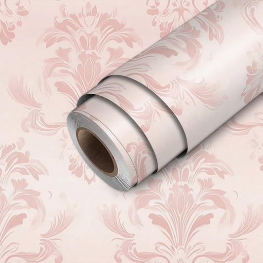 HOMETITUTE Wallpaper Peel and Stick Soft Pink Classic Damask Contact Paper Wall Paper Stick 17.7" x 118.1" Self Adhesive Removable Vinyl Wall Covering Bedroom Kitchen Bathroom Home Decor