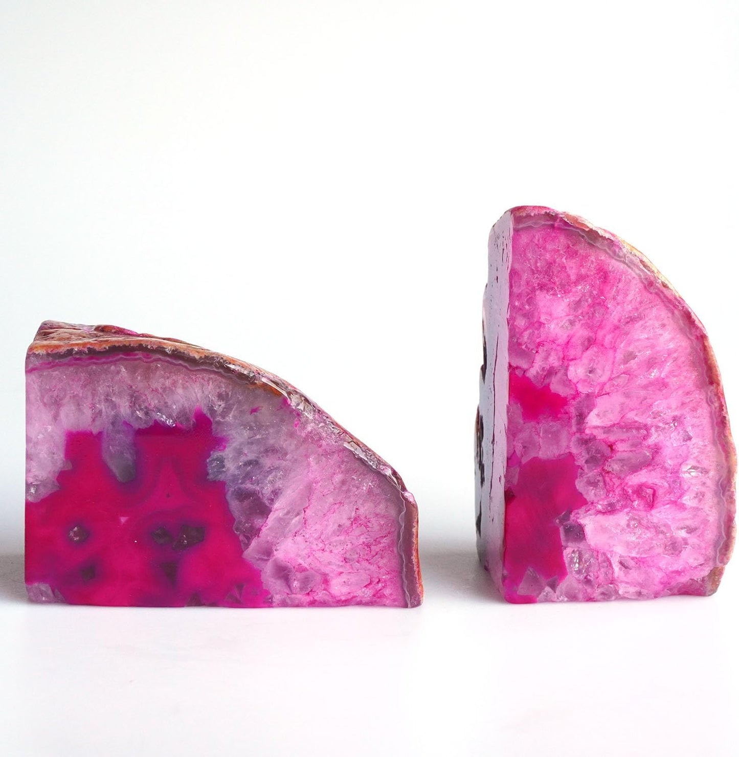 Geode Bookends Agate Decor Book Ends Unique Crystal Bookend Dyed Pink for Home Decorative 1 Pair 2-3 Lbs