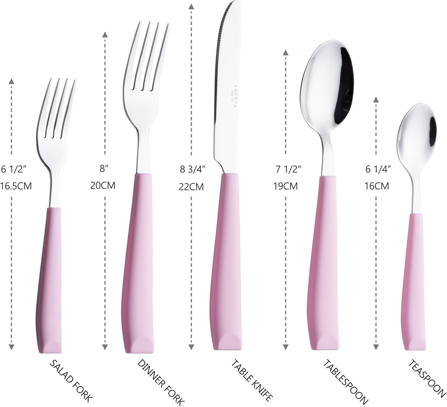ANNOVA Silverware Set Stainless Steel Colorful Handle Tableware Kitchen Flatware Set Utensils, Includes Dinner Knives, Forks, Spoons, Salad Forks & Dessert Spoons (Light Pink, 20 Pieces)