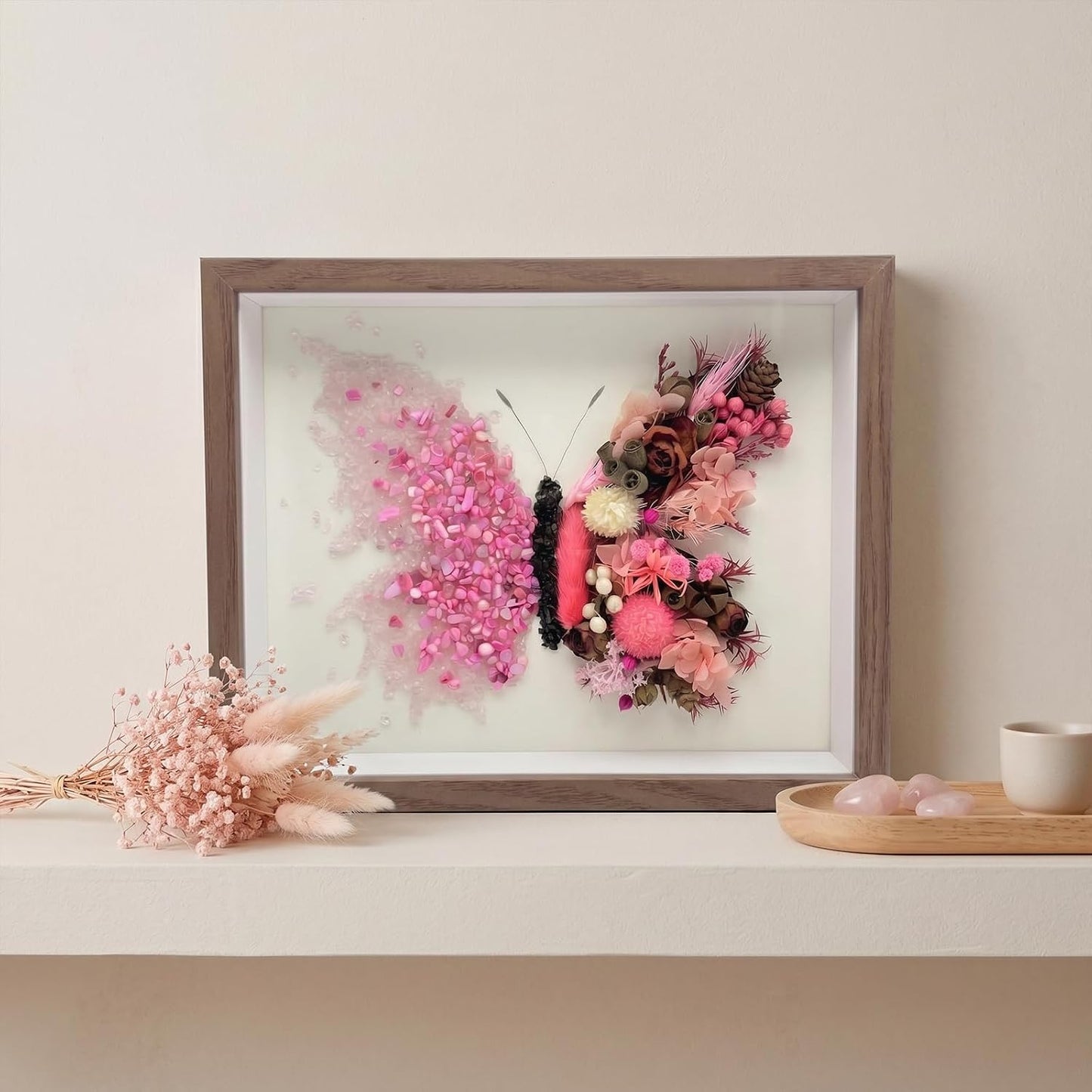 XNXHUAMH Crystal Wooden Frame Art Multi Purpose Elegant Butterfly Wall Decor with Tools Versatile Handmade Craft for Family Bonding&Group Party (Pink)