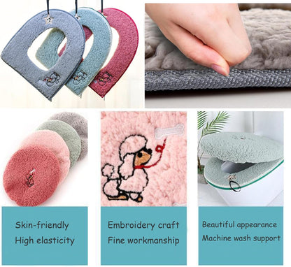Toilet Seat Warmer Cover & Toilet Lid Cover Pink Fuzzy Toilet Seat Covers for Bathroom with Zipper Handle Plush Thicker Washable
