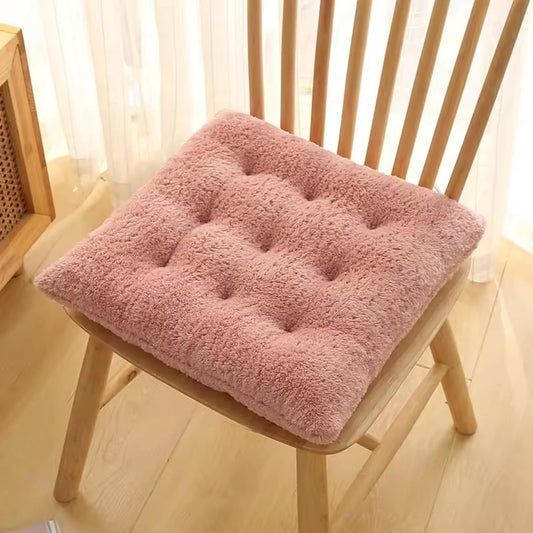 Luxury Sherpa Fleece Chair Cushions with Ties Cushion Pillow 15x15x3 Inch Thick Padding & Tufted Design Plush Tufted Chair Pads for Indoor Dining Room and Kitchen Chairs (Pink,15"x15")