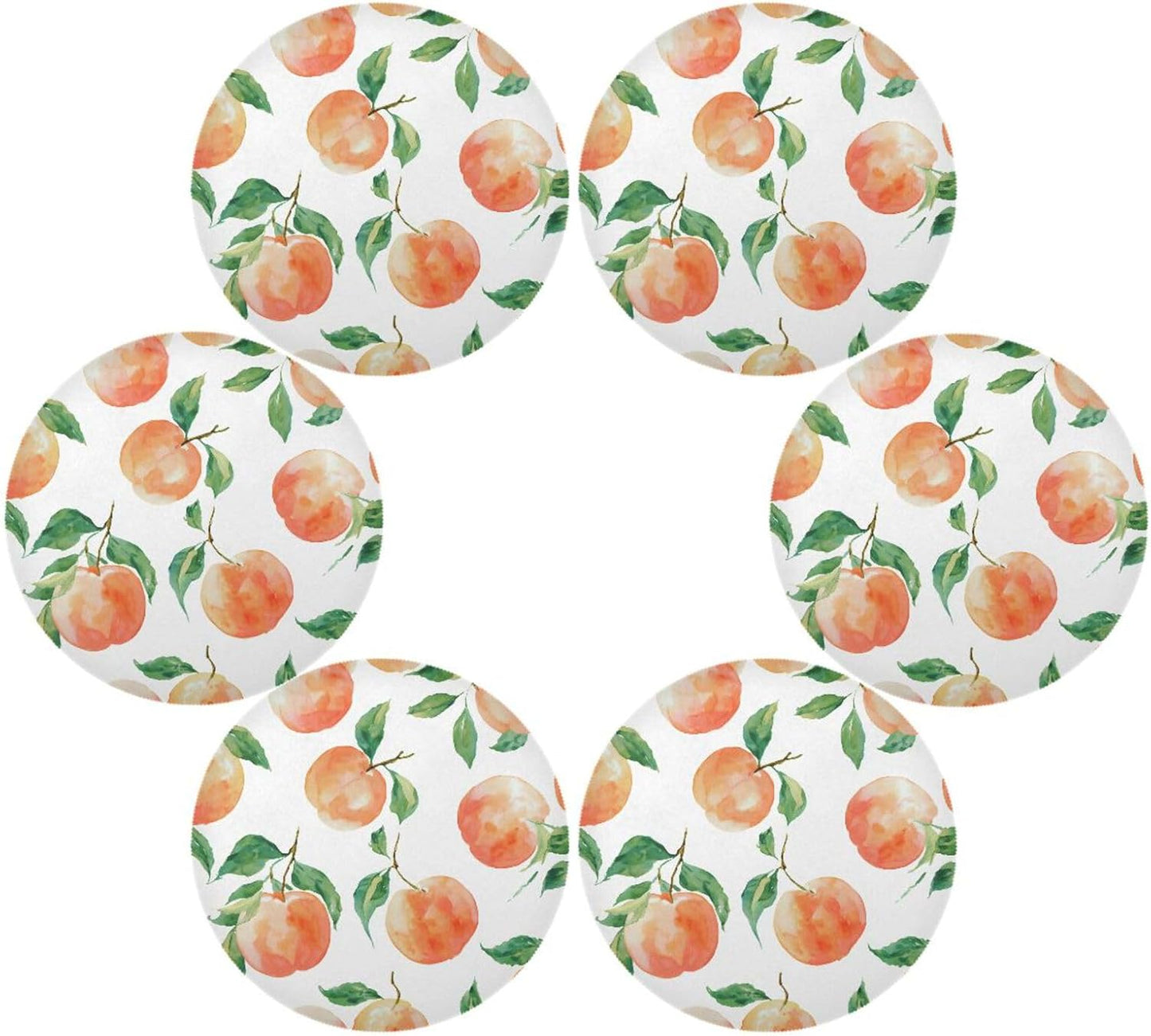 susiyo Round Placemats Set Peach Watercolor Pattern 6 Pcs Fabric Table Mats for Dining Table
