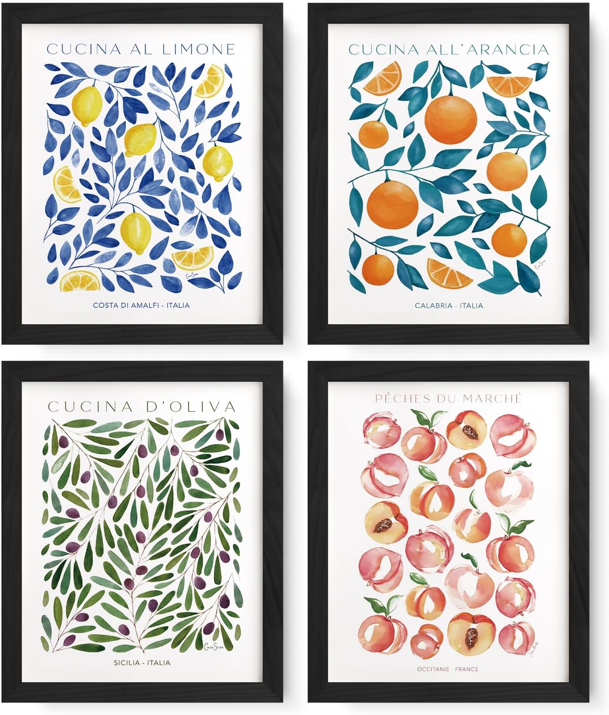 JXREQ Italian Lemon Peach Fruit Wall Art Decor for Home Kitchen Living Room Dining Room Bathroom, Peach Bathroom Decor for Wall, 8x10 Inch Unframed
