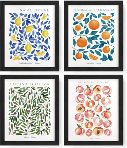 JXREQ Italian Lemon Peach Fruit Wall Art Decor for Home Kitchen Living Room Dining Room Bathroom, Peach Bathroom Decor for Wall, 8x10 Inch Unframed