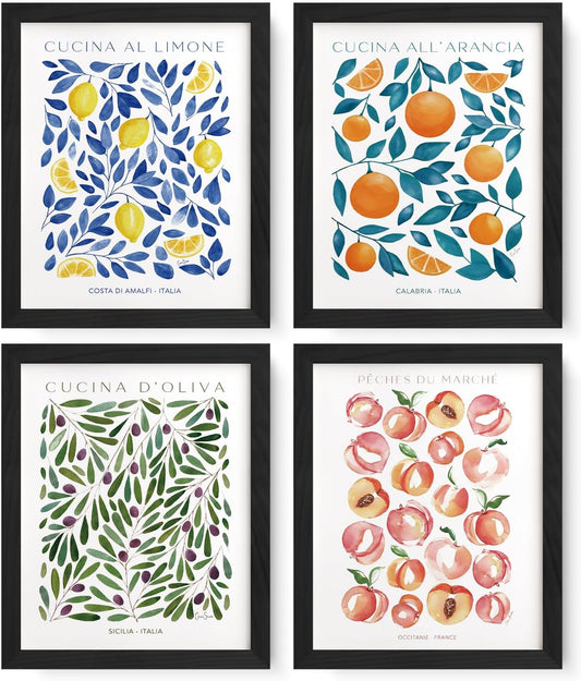 JXREQ Italian Lemon Peach Fruit Wall Art Decor for Home Kitchen Living Room Dining Room Bathroom, Peach Bathroom Decor for Wall, 8x10 Inch Unframed
