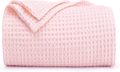 PHF Ultra Soft Waffle Weave Blanket King Size 104"x 90"- Washed Lightweight Breathable Cozy Woven Blanket for Bed - Aesthetic Decor for Couch Bedding Sofa Home Car - Light Pink