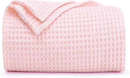 PHF Ultra Soft Waffle Weave Blanket King Size 104"x 90"- Washed Lightweight Breathable Cozy Woven Blanket for Bed - Aesthetic Decor for Couch Bedding Sofa Home Car - Light Pink