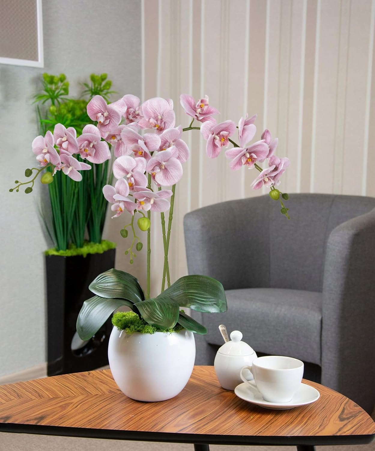 IPOPU Dusty Pink Flowers Glitter Artificial Orchids Flowers 5PCS Faux Orchid Stems Phalaenopsis Branches Floral Centerpieces for Tables Wedding Decorations for Reception (Dusty Pink)