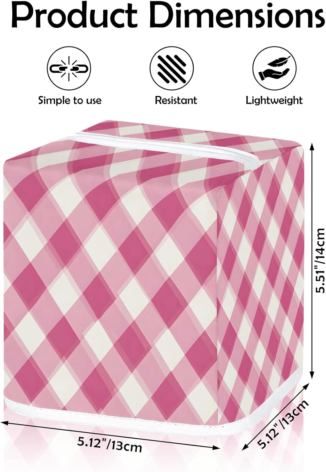 Pink Plaid Tissue Box Cover Square Napkin Holder for Home Bedroom Vanity Countertop Night Stands, Checkerboard