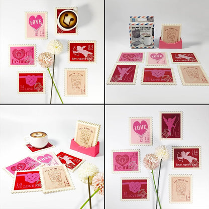 6 Pcs Coasters for Drinks, 4.5 * 3.7 Inches Fit for All Kinds of Cups, Super Cute Drink Coaster, Pink Coasters Set for Bars, Cafes, and Home