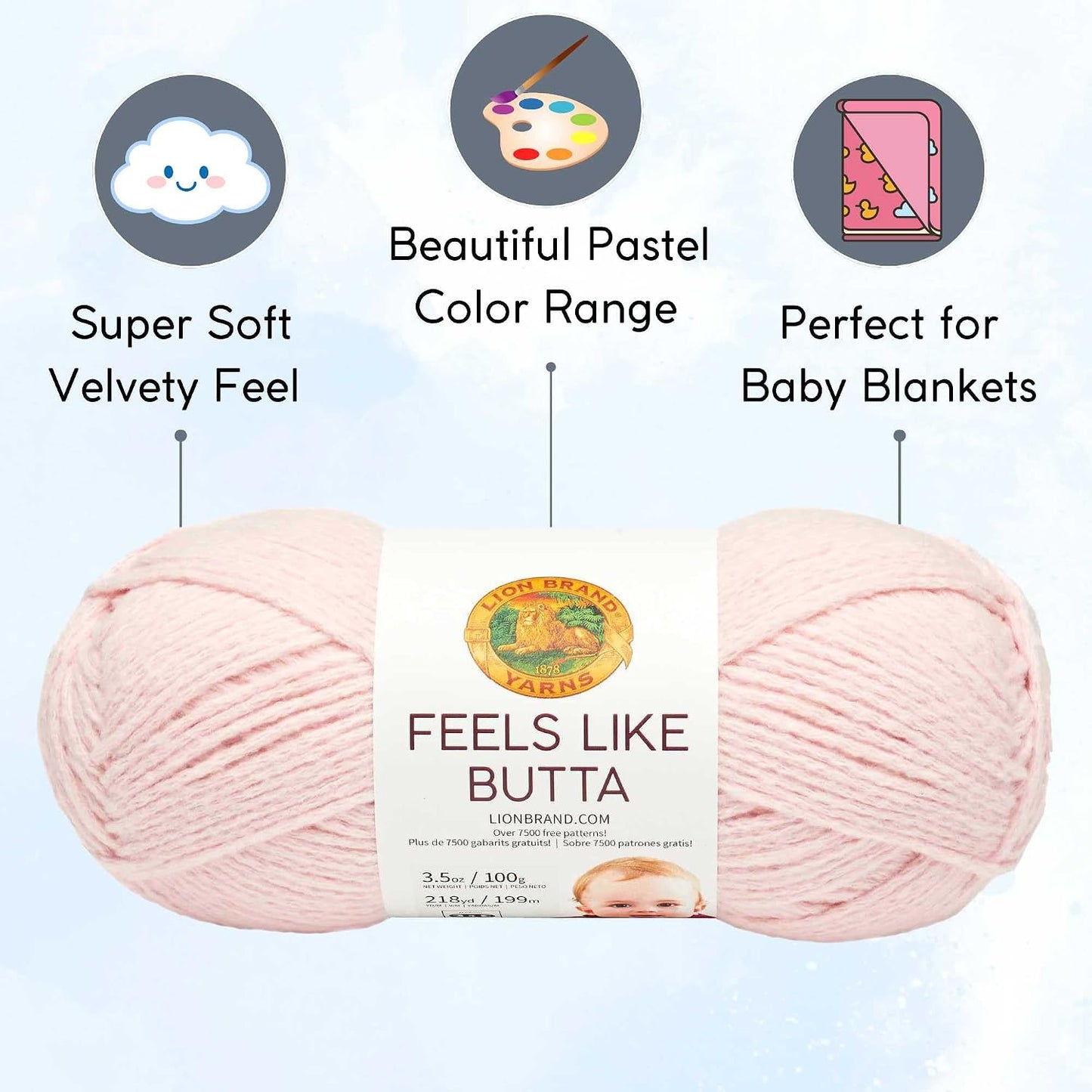 Lion Brand Feels Like Butta Pink 215-101 (3-Skeins - Same Dye Lot) Worsted Medium #4 Polyester Yarn for Crocheting and Knitting with Project Bag
