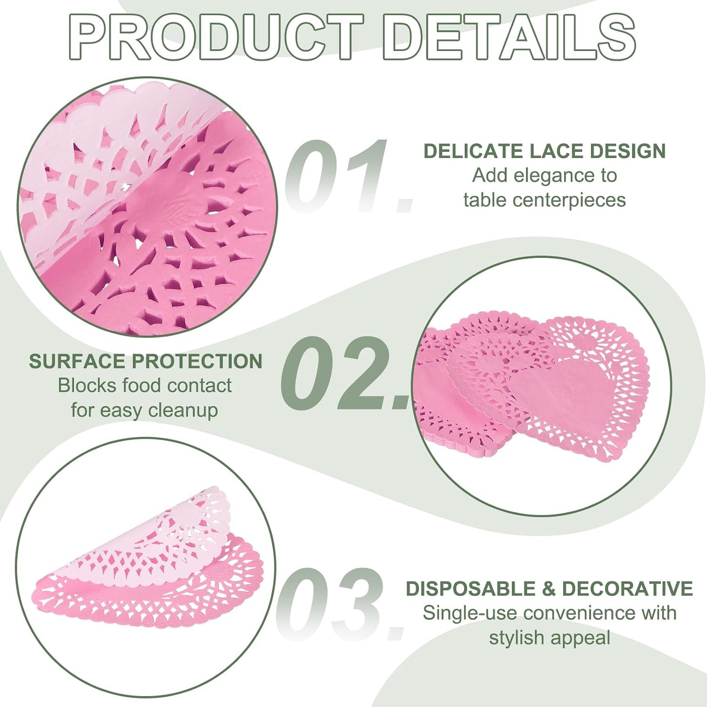 Paper Doilies, Heart Paper Lace Doilies Disposable Placemats Modern Tableware Decorative Bulk -Fitting for (Cakes/Desserts/Baked Grilled Fried Food) 6 Inch & 100 Pack & Pink