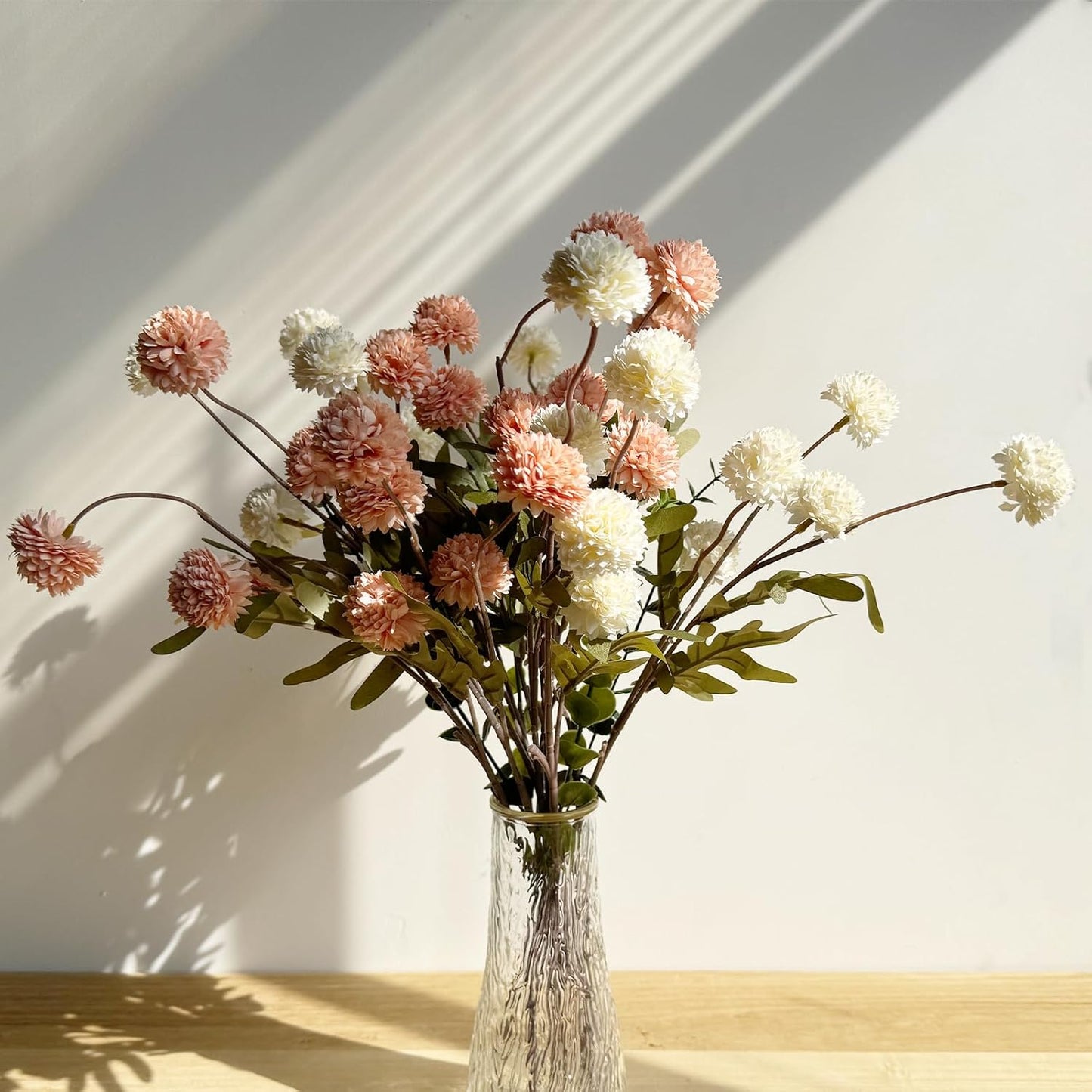 10pcs Faux White & Pink Kiku Flowers, 5 Heads Each Stem & 4 Branches Eucalyptus Stems, Artificial Small Mini Chrysanthemum Flowers for Aesthetic Room Decor, Floral Arrangements Centerpiece