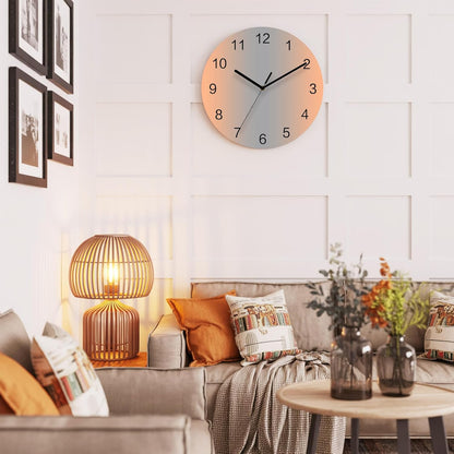 Ombre Abstract Gradient Coral Pink and Gray Wall Clock Battery Operated Non-Ticking 12" Round Wood Clocks, Kitchen Wall Clock for School Bathroom Living Room Home Office Wall Decor