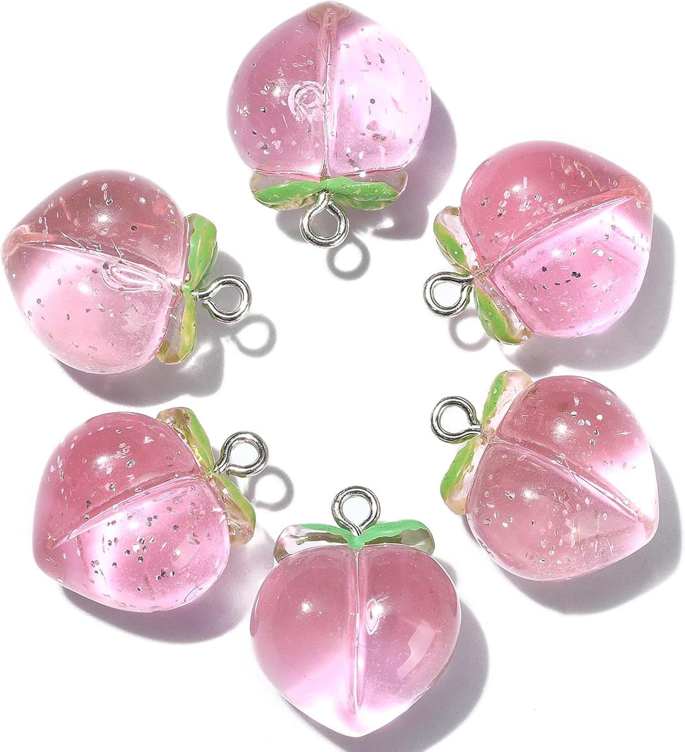 LiQunSweet 10 Pcs Transparent Resin Charms 3D Food Fruit Pink Peach Charms for Jewelry Crafting Findings