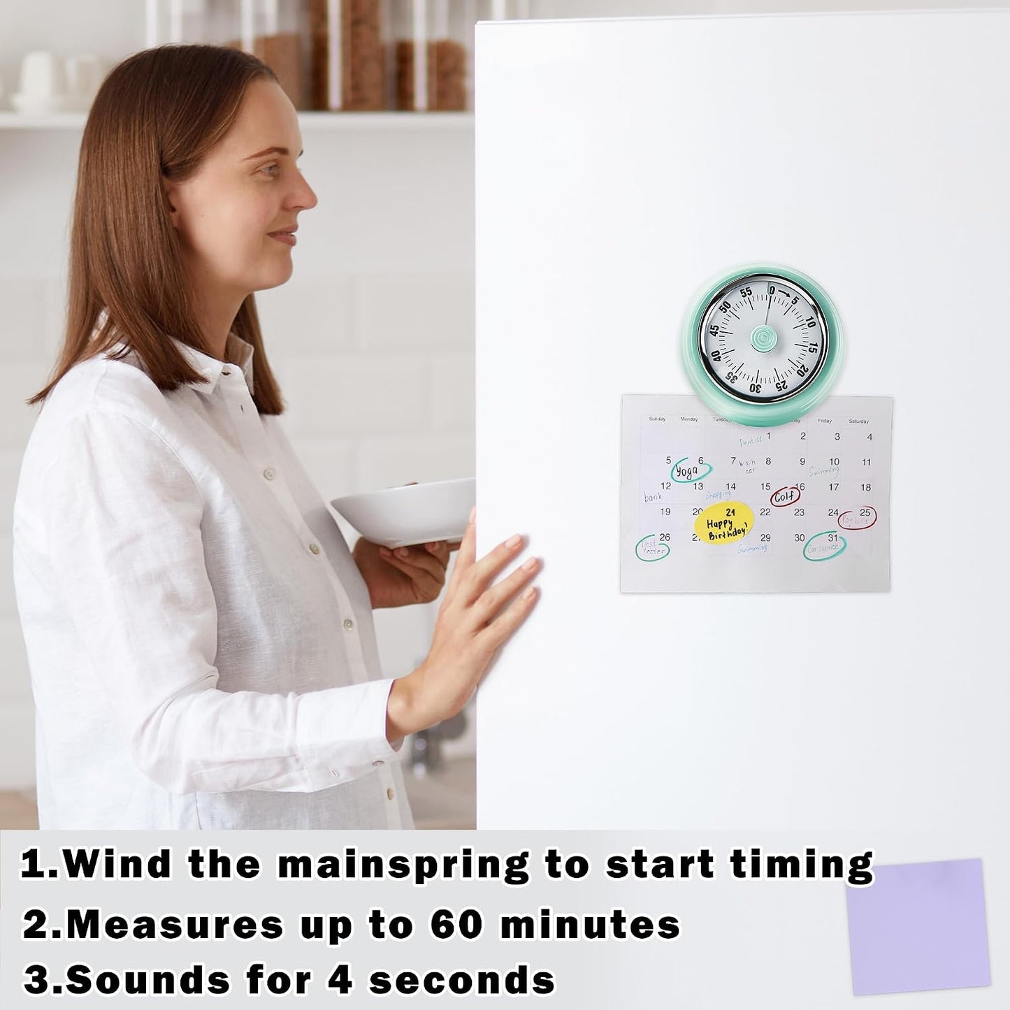 60-Minute Magnetic Visual Timer, Silent Operation and No Battery Needed, Time Management Tools for Kitchen, Homeschool Desk, Office Meetings & Home Learning Timer (Green-Pink)