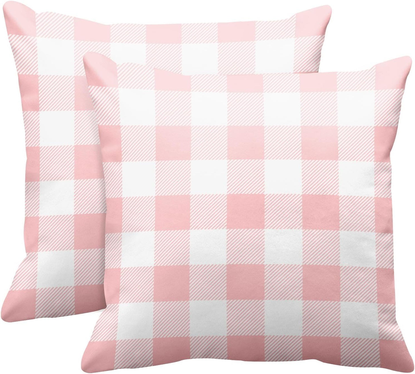 Emvency Set of 2 Throw Pillow Cover Cute Chic Pink Preppy Buffalo Check Plaid Modern Decorative Pillow Case Home Decor Square 18 x 18 Inch Pillowcase