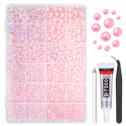 qiipii 2 Styles Light Pink Flatback Pearls for Bedazzling Crafting 3mm-10mm Half Round Beads Gems Bedazzler Kit Charms for Nails Face Eyes Makeup Tumblers Bottles DIY Crafts Scrapbooking Clothes Shoes