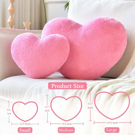 XVTRU Peach Pink Heart Pillows, Cute Heart Decorative Pillow, Heart Shaped Throw Pillows for Bed, Faux Rabbit Fur Plush Hoom Decor Pillow Cushion for Chair Sofa Living Room (Mini 12.9" x 9.8")
