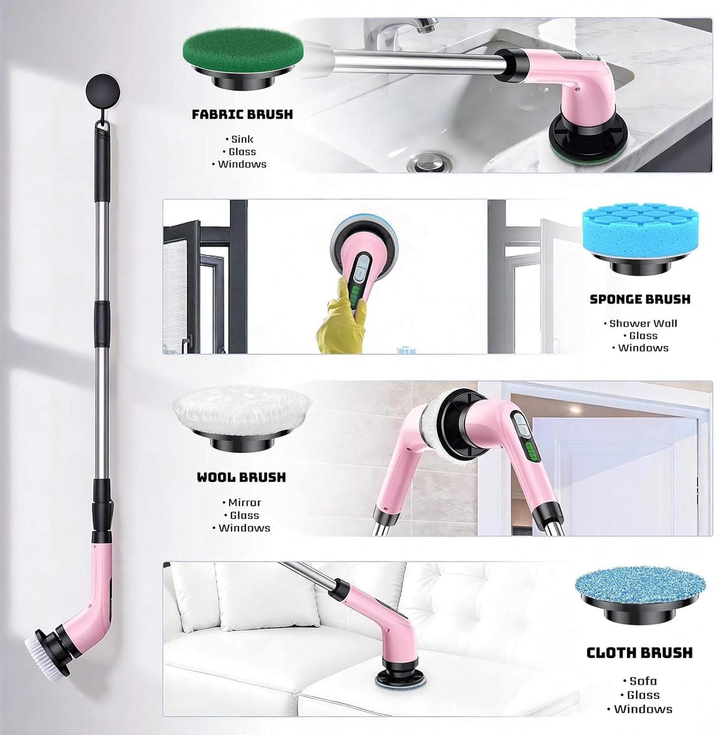 Highyes Electric Spin Scrubber for Cleaning Bathroom: Cordless Power Shower Scrubber - Electric Cleaning Brush for Tile Tub - Pink