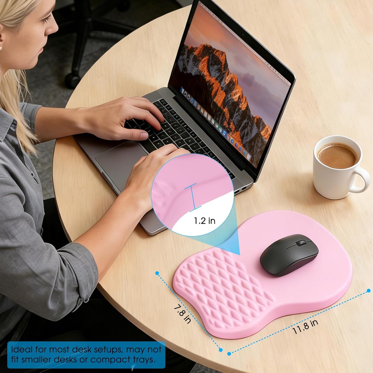 MROCO Ergonomic Mouse Pad with Wrist Support, Memory Foam Wrist Rest Mouse Pad, Non-Slip Base, Smooth Surface for Office & Home, Pale Pink