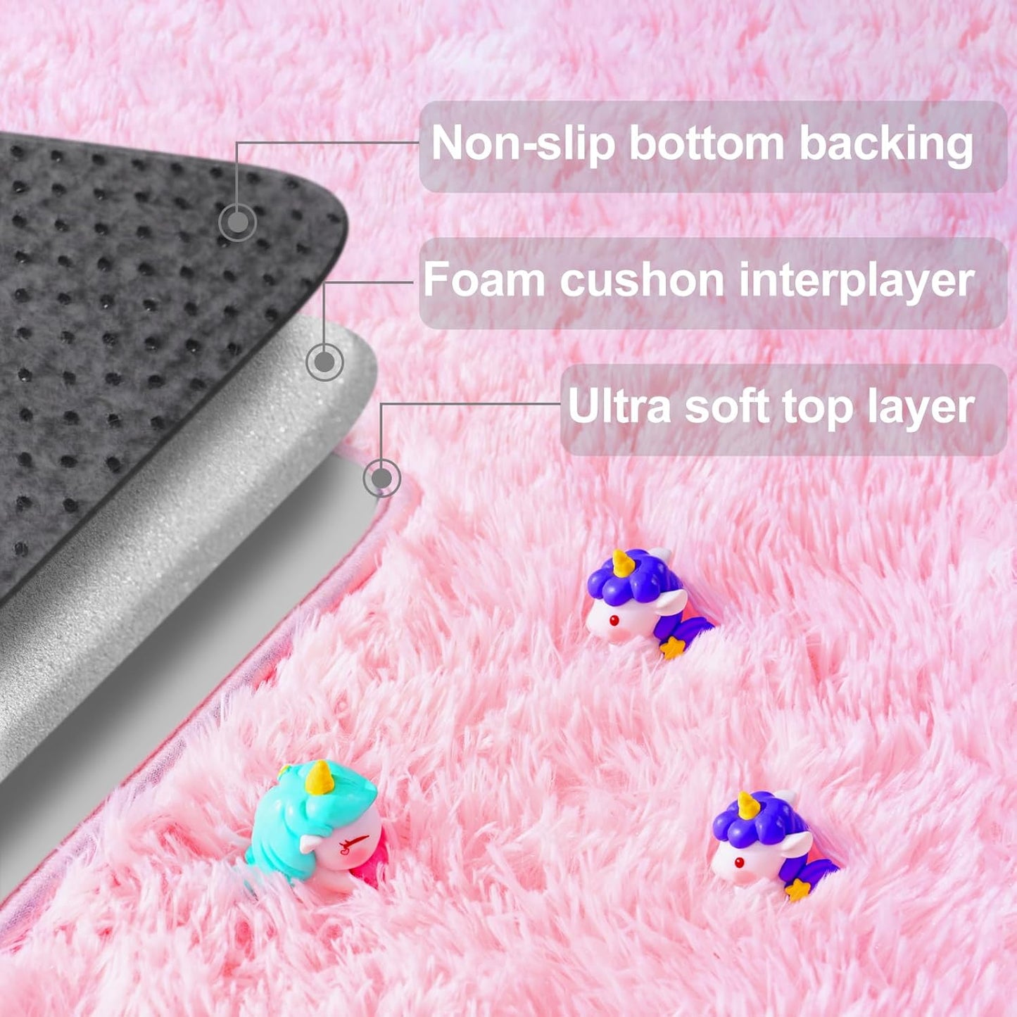 qulint Pink Rugs for Bedroom Girls, 2x3 Fluffy Area Rugs for Living Room Soft Shag Fuzzy Small Carpet, Plush Shaggy Cute Alfombras for Kids Boys and Girls Dorm Home Decor (2ft x 3ft, Pink)