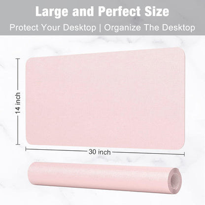 Hsurbtra Desk Pad, 30" x 14" PU Leather Desk Mat, XL Extended Mouse Pad, Waterproof Desktop Blotter Protector, Non-Slip Ultra Thin Large Laptop Keyboard Writing Mat for Office Home, Pink