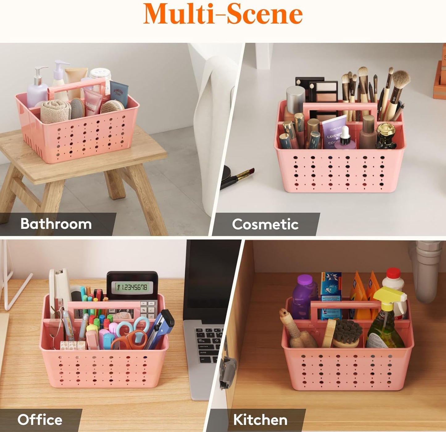 Lifewit Shower Caddy Portable, Plastic Bathroom Organizer with Handle and Holes, Hard Cleaning Basket for Toiletry Storage, College Dorm Essentials, Pink, 1 Pack