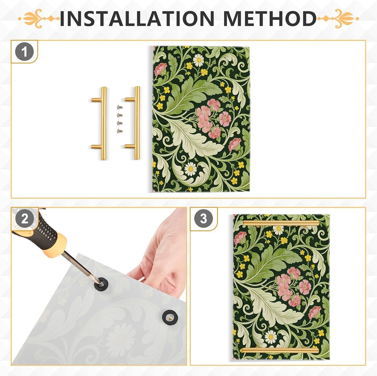 Pink Carnation Green Leaves William Morris Decorative Serving Tray with Handles Long Serving Tray for Jewelry Perfume for Bed Serving bandejas para desayuno personalizado