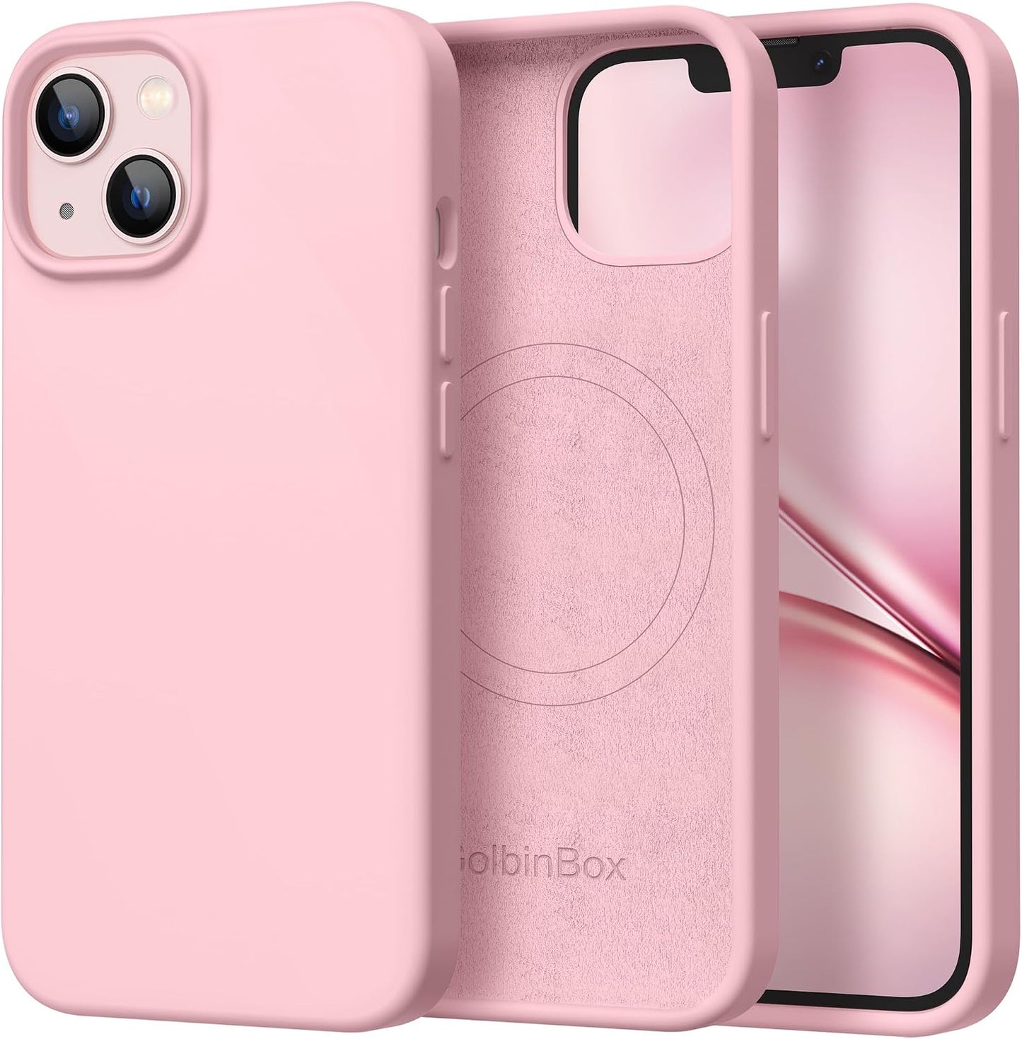 GolbinBox Magnetic for iPhone 13 Case & iPhone 14 Case, Compatible with MagSafe, [Soft Anti-Scratch Microfiber Lining], Slim Liquid Silicone Shockproof Protective Phone Case 6.1 inch, Peach Pink