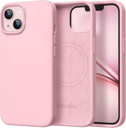 GolbinBox Magnetic for iPhone 13 Case & iPhone 14 Case, Compatible with MagSafe, [Soft Anti-Scratch Microfiber Lining], Slim Liquid Silicone Shockproof Protective Phone Case 6.1 inch, Peach Pink