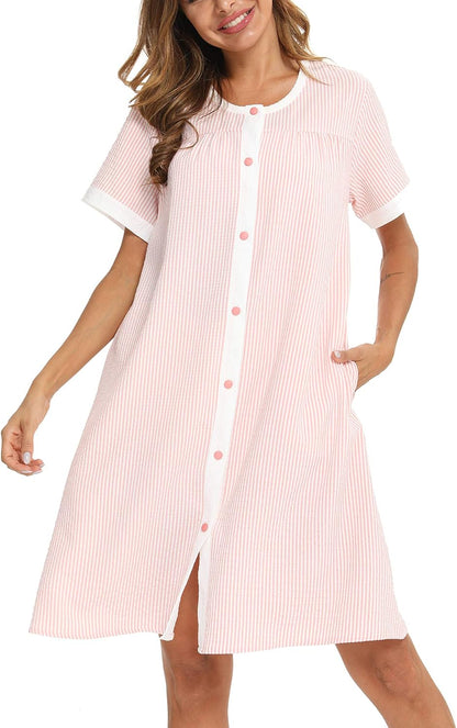 YOZLY House Dress for Women Short Sleeve House Coats Dusters Robe Moomoo nightgowns with Pockets