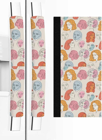 Farmhouse Boho Refrigerator Door Handle Covers Set of 2, Modern Abstract Women Feminine Light Beige Kitchen Fridge Microwave Oven Dishwasher Stove Cabinet Handle Protectors, Washable Appliance Decor