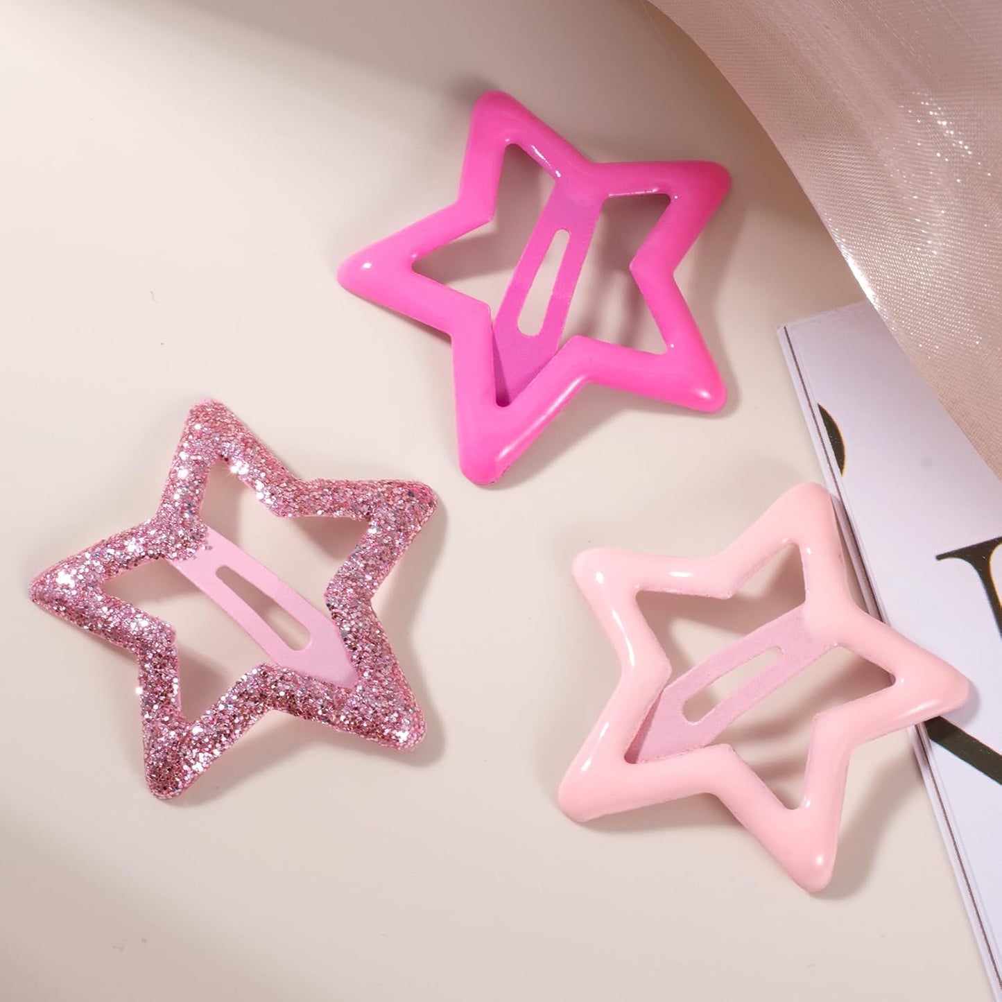 18pcs Star Hair Clips for Women, Non-Slip Metal Star Snap Barrettes, Y2K Hairstyle Accessories for Thick Thin Fine Straight Curly Long Short Hair- Pink & Light Pink & Rose Pink