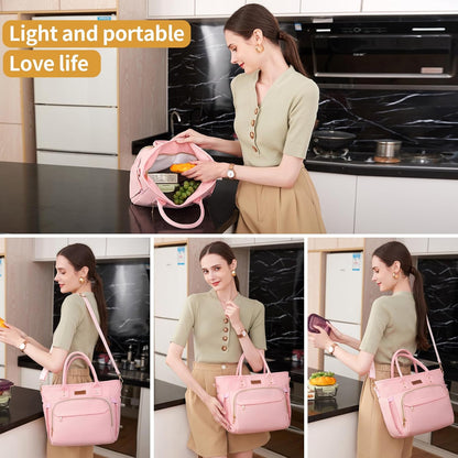 Lunch Bag Lunch Box Women Insulated Cooler Bag for Work, Large Lunchbox for Adult, Leakproof Womens Lunch Tote Bags with Shoulder Strap for Travel, Picnic, Pink