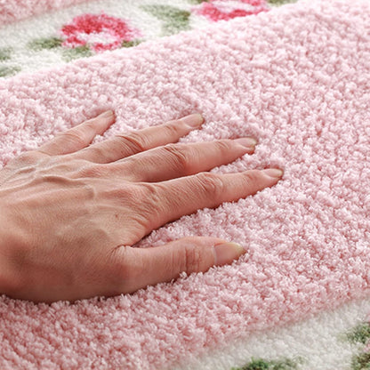 ABREEZE Floral Rose Bathroom Rugs Mats 16X24 inch,Soft Shaggy Water Absorbent Non-Slip Mat Microfiber Bath Mat Shower Mat Door Mat Kitchen Mat Rugs,Pink