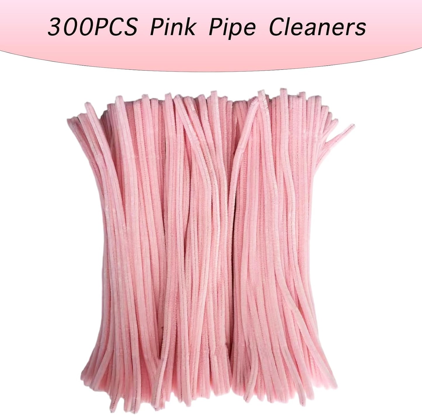 300pcs Bulk Pink Pipe Cleaners Chenille Stems - Soft Craft Supplies for DIY, Flowers, Art, Sensory Play (0.24x12 Inch/6mm x 30cm)