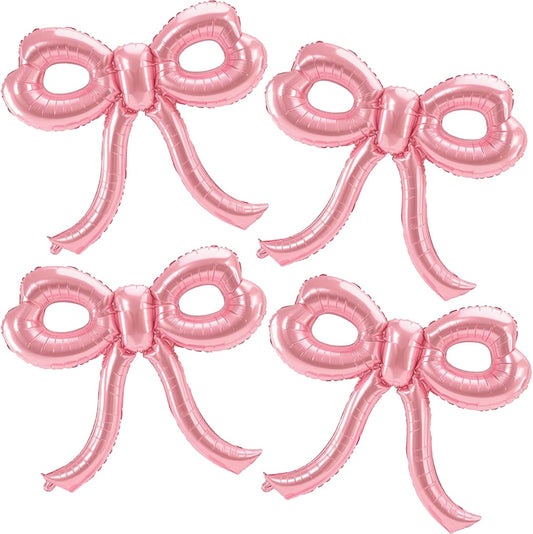 4 Pcs Pink Bow Balloons Bow Party Decorations for Girl Women Pink Bow Birthday Decorations Giant Foil Balloon for Baby Shower Bridal Engagement Wedding Decor Bachelorette Party Supplies