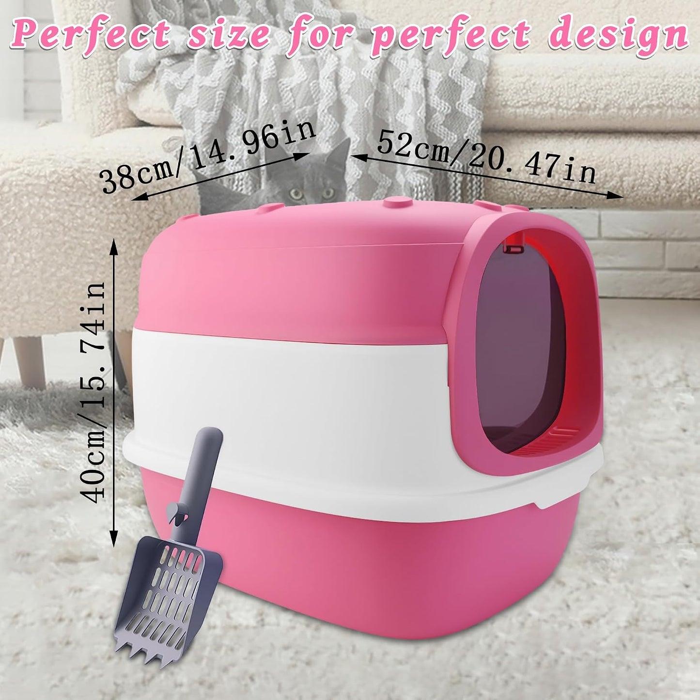 Cat Litter Box with Litter Mat, 20"x15"x15" Large Litter Box for Big Cats, Enclosed Removable Litter Boxs, Flip-Top Design, Odor Control, Easy to Clean (Pink)