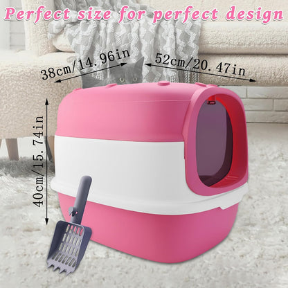 Cat Litter Box with Litter Mat, 20"x15"x15" Large Litter Box for Big Cats, Enclosed Removable Litter Boxs, Flip-Top Design, Odor Control, Easy to Clean (Pink)