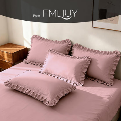 Ruffle Pillow Cases Standard Size Set of 2 –Soft Wrinkle Resistant Brushed Microfiber Ruffled Pillowcases –Envelope Pillow Shams Cover Festive Gift for Hotels,Guest Rooms 20x26 Inch (Pink)