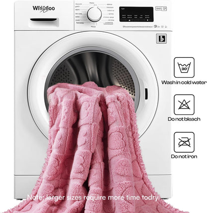 Luciphia Valentines Day Waterproof Blanket for Medium Large Dogs Washable Bed Couch Protector Soft Fluffy 3D Heart Jacquard Pet Blanket with Sherpa Fleece Cozy Calming Throw Blankets, Pink 65x57 inch