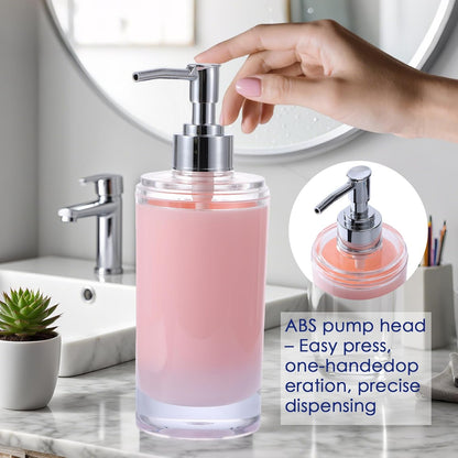 Pink Bathroom Accessories Set 6 Pieces Acrylic, Include Soap Dispenser, Toothbrush Holder, Tumbler, Soap Dish, Lables, Bathroom Countertop Set, Cute Bathroom Sink Decor