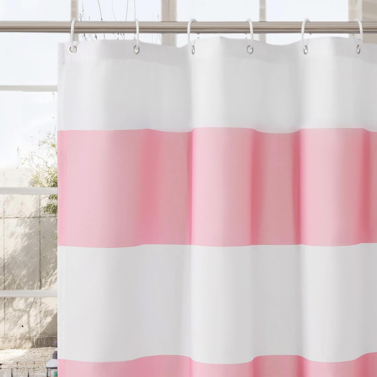 Ohocut Striped Shower Curtain, Pink and White Modern Shower Curtains for Bathroom, Cute Retro Vintage Stripes Farmhouse Girls Women Bathroom Shower Curtain, Waterproof Polyester Fabric Bath Curtain