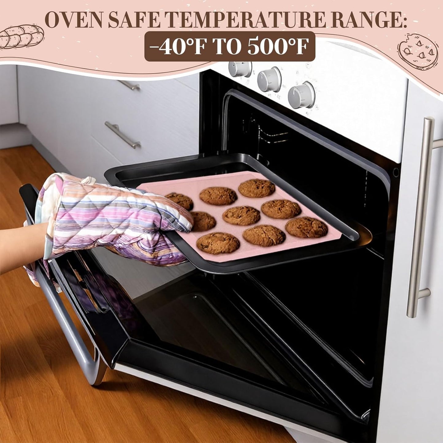 3 Pack Perforated Silicone Baking Mat, Non Stick Pink Baking Mats 2 Half Sheets 16.5"x11.6" & 1 Quarter Sheet, Food Reusable Safe Oven Liners Mats for Making Cookies, Macaroons, Bread