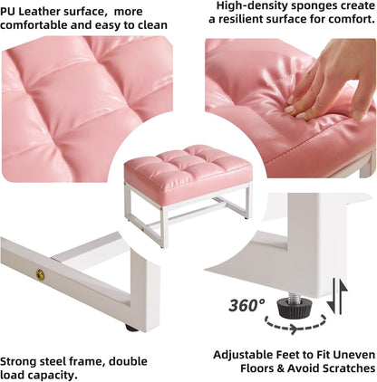 Aibiju Small Footstool, Rectangle Ottoman with Faux Leather Padded Seat, Change Shoes Bench, Sofa Footrest Extra Seating for Living Room Entryway Office, Pink YD-JD139P