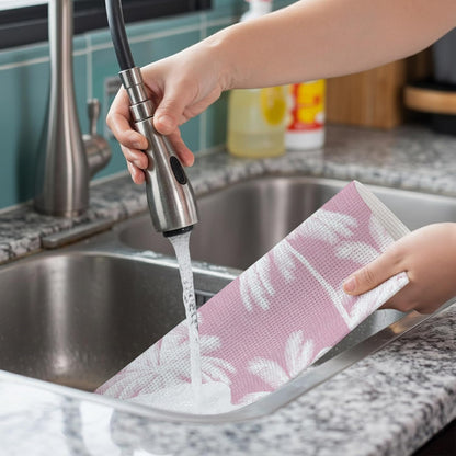 Peach Pink Palm Tree Placemats Set of 4, Washable PVC Kitchen Table Mats Place Mats, Summer Botancial Tropical Farmhouse Woven Vinyl Placemat for Dining Table, 13" x 19"