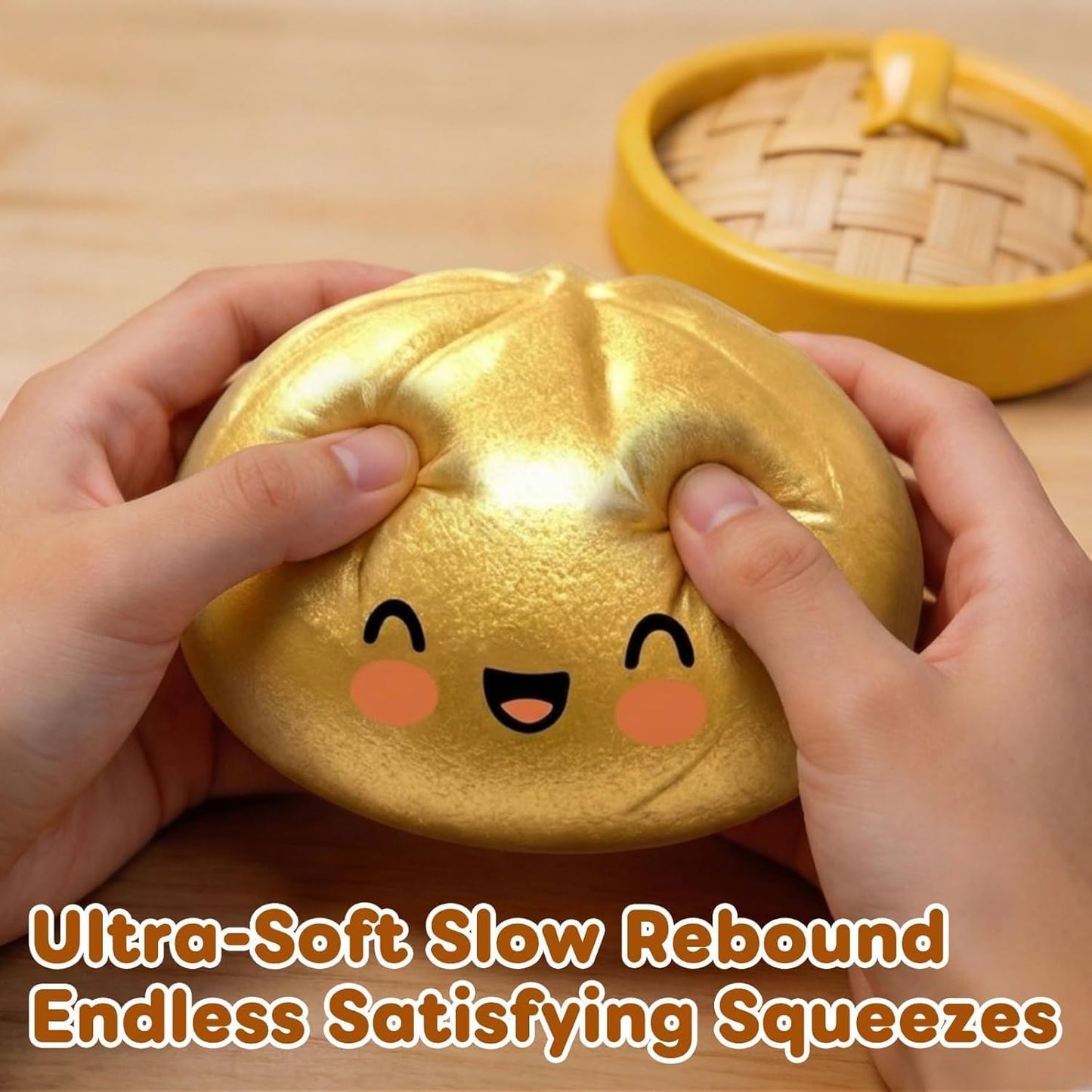 Glitter Dumpling Squishy, Dumpling Squishies, Mystery Box Squeeze Toy, Colorful Stress Balls Fidget Sensory Toy with Steamer,Suitable for Adult use in Offices and Homes (Pink)
